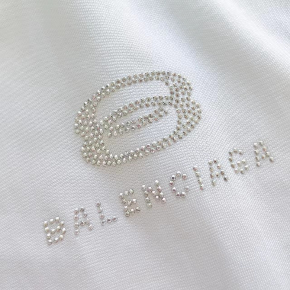 实拍细节图+尺码表 巴黎世家 Balenciaga基础双圈烫钻短袖 经典背后烫钻字母