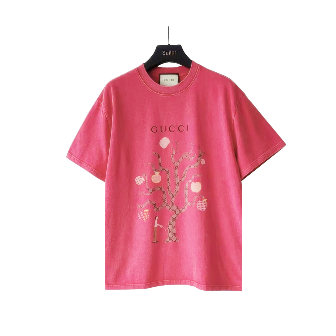 实拍细节图+细节图 Gucci/古驰 奇异果树logo树纹短袖T恤