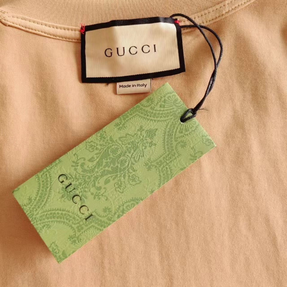 实拍细节图+尺码表 Gucci/古驰 互扣式双G字母发泡印花短袖T恤