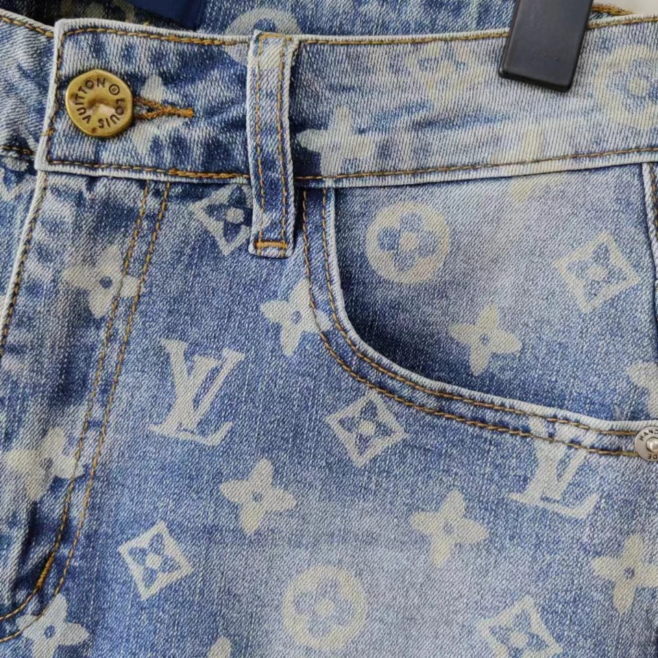 实拍细节图+尺码表 Louis Vuitton /路易威登 水洗老花LOGO牛仔裤