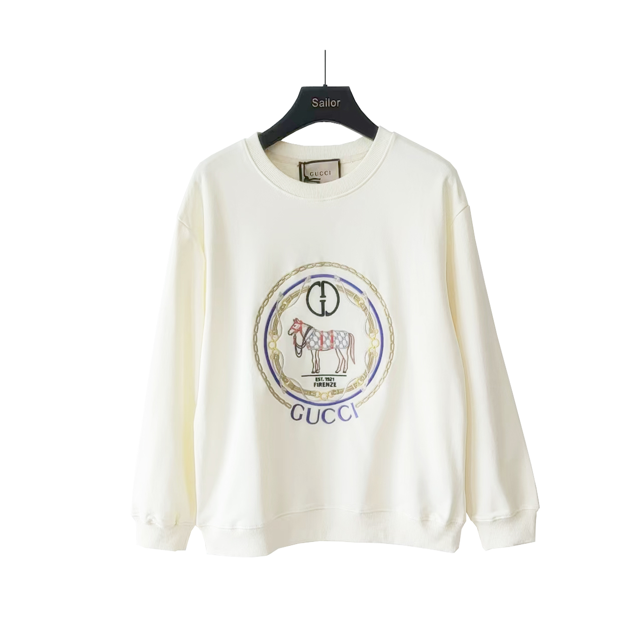 实拍细节图+尺码表 Gucci/古驰 24SS 1921战马刺绣logo圆领卫衣