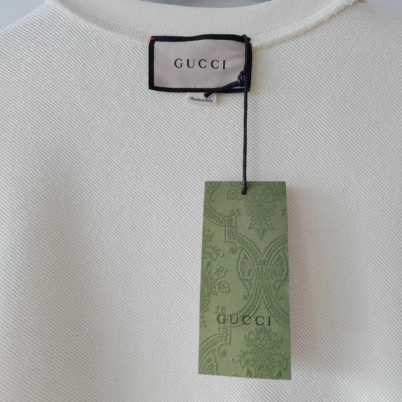 实拍细节图+尺码表 GUCCI/古驰 双G红蓝条logo印花圆领卫衣