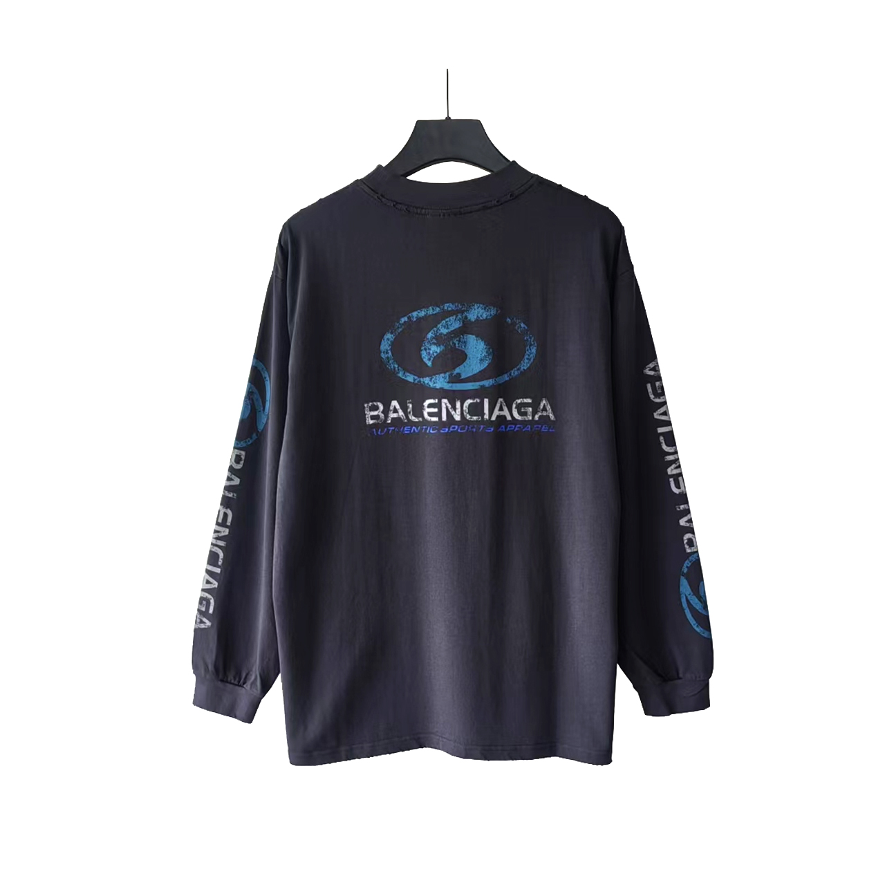 实拍细节图+尺码表 巴黎世家Balenciaga 冲浪LOGO直裂印花长袖