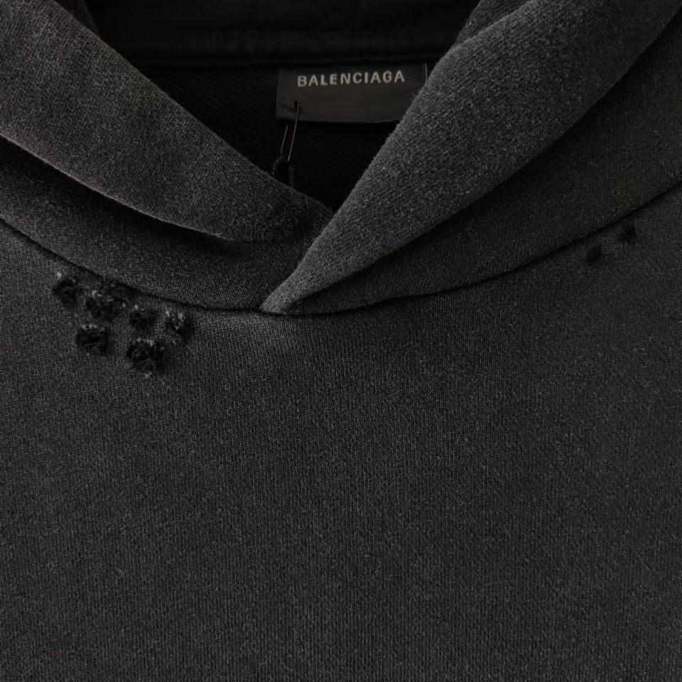 实拍细节图+尺码表 巴黎世家 Balenciaga 反字母龟裂印花连帽卫衣