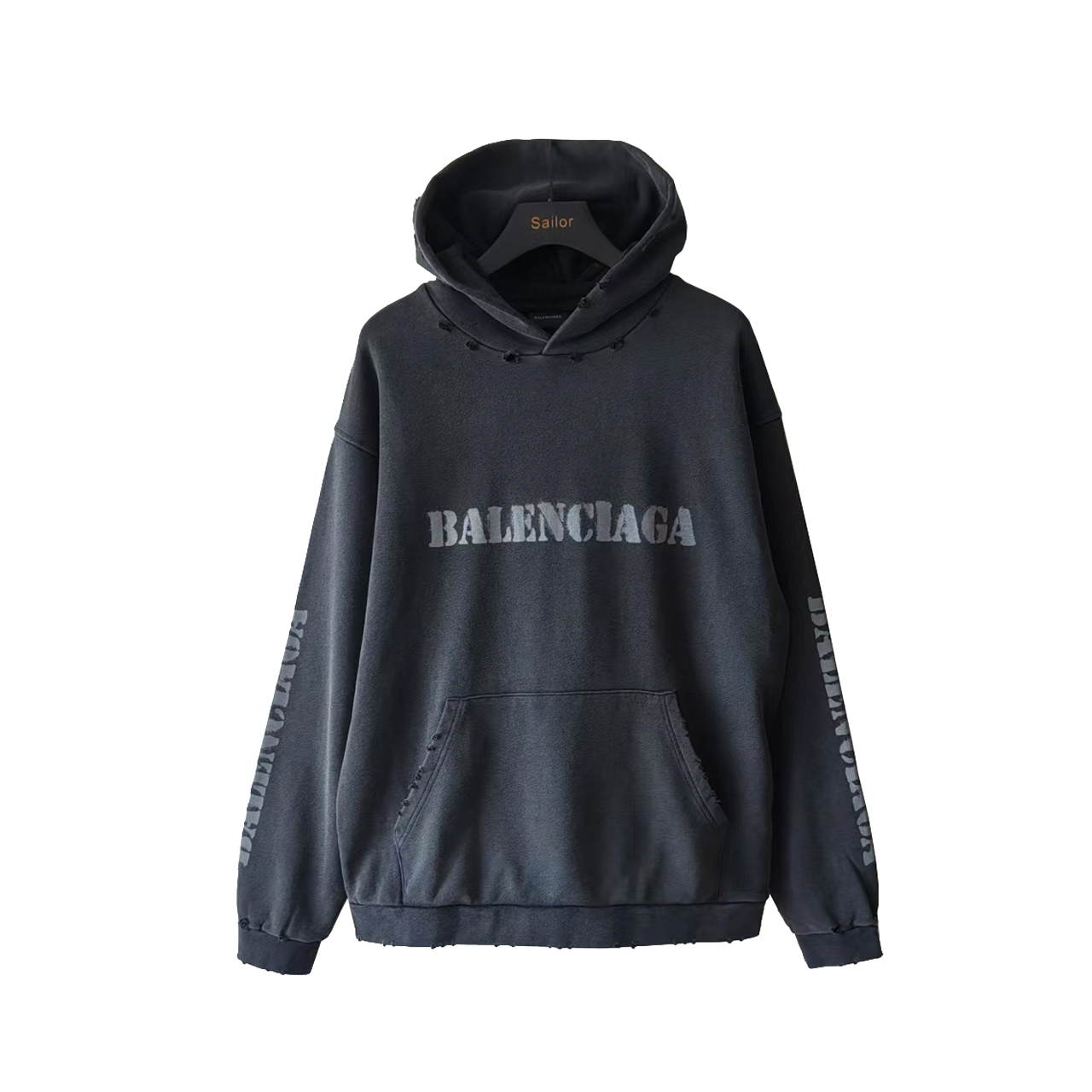 实拍细节图+尺码表 巴黎世家 Balenciaga 模糊前后Logo连帽卫衣