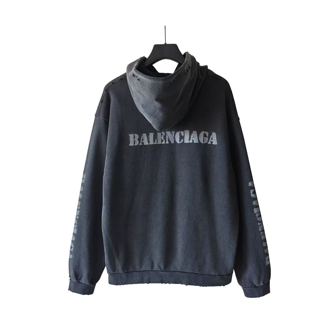 实拍细节图+尺码表 巴黎世家 Balenciaga 模糊前后Logo连帽卫衣