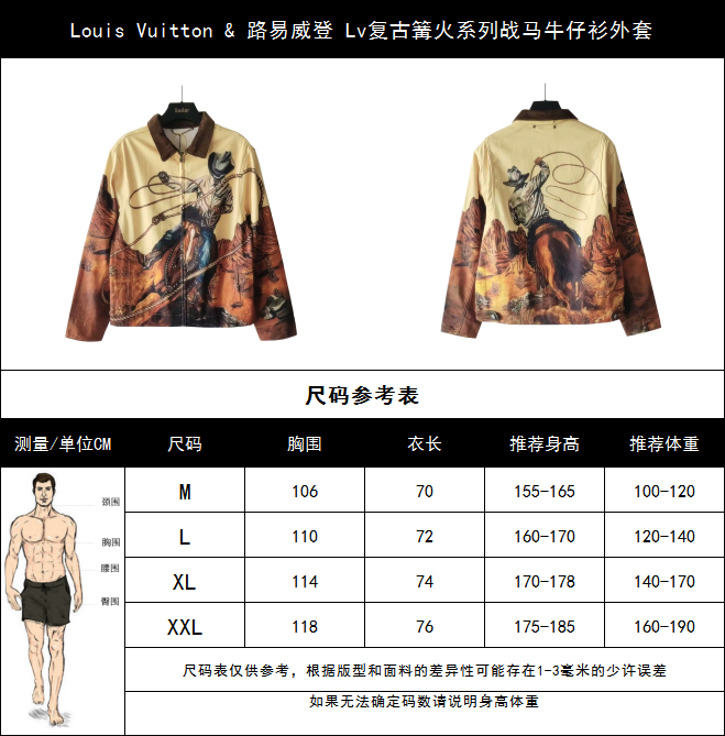 实拍细节图+尺码表 Louis Vuitton & 路易威登 Lv复古篝火系列战马牛仔衫外套