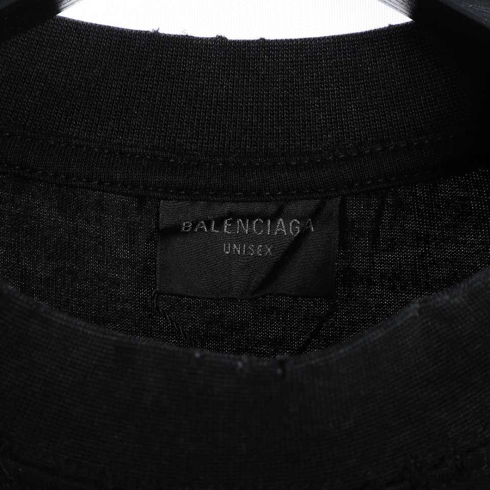 Balenciaga巴黎世家BLCG 24SS重工双B水洗烫钻短袖T恤 重工烫钻巴黎世家balenciaga重工BB皇冠烫钻