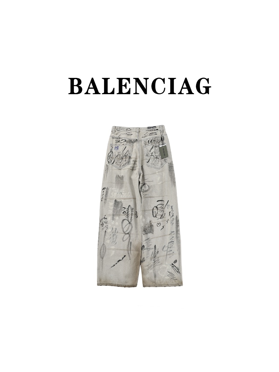 320 Balenciaga巴黎世家BLCG 24FW 走秀款白色涂鸦牛仔长裤