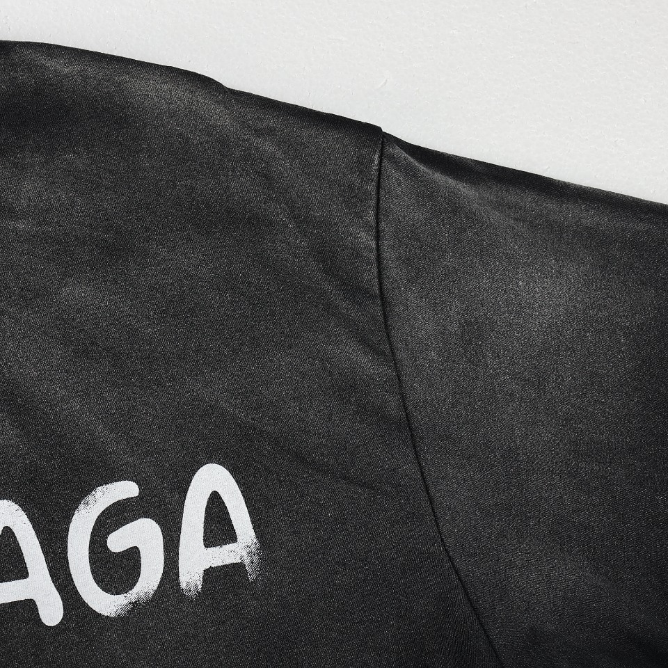 Balenciaga/巴黎世家 BLCG24ss重工水洗做旧破损大双B涂鸦短袖T恤