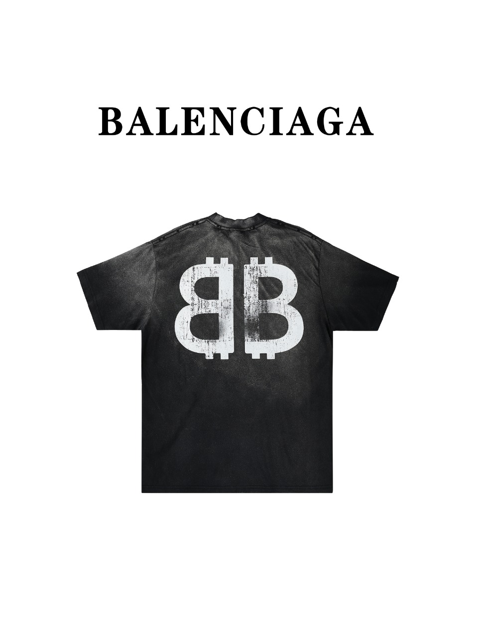 Balenciaga/巴黎世家 BLCG24ss重工水洗做旧破损大双B涂鸦短袖T恤