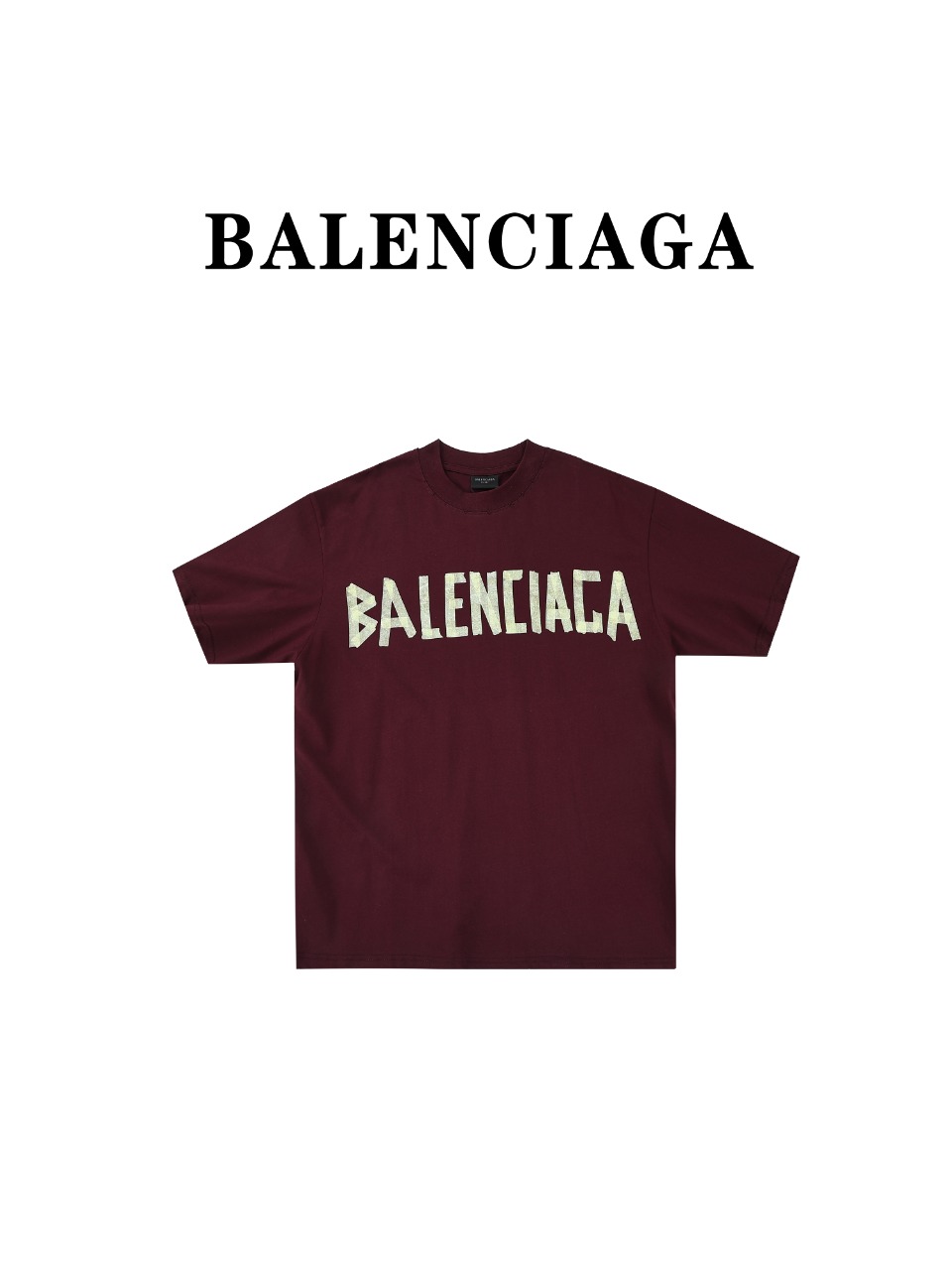 Balenciaga巴黎世家BLCG 24ss 枣红色胶带字母短袖T恤