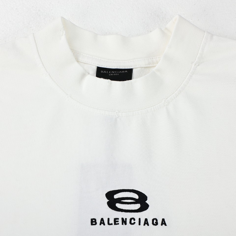 Balenciaga巴黎世家BLCG 24SS下摆流苏刺绣8字logo短袖T恤