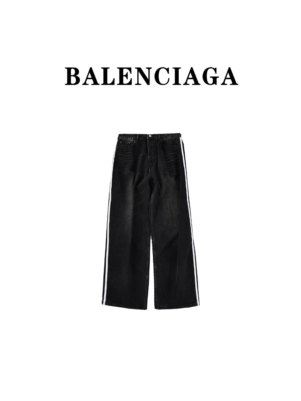 顶级版本) Balenciaga x adidas 23ss Large Baggy联名款三道杠水洗秀款牛仔裤