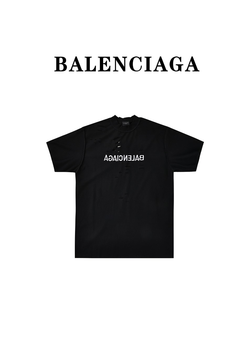 Balenciaga 巴黎世家 BLCG 24ss反向刺绣字母破洞短袖T恤