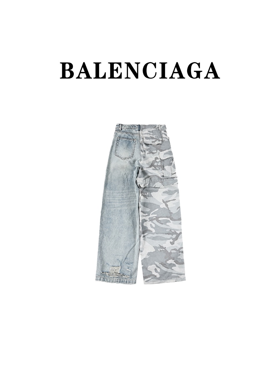 Balenciaga24ss秋冬新款拼接迷彩牛仔长裤