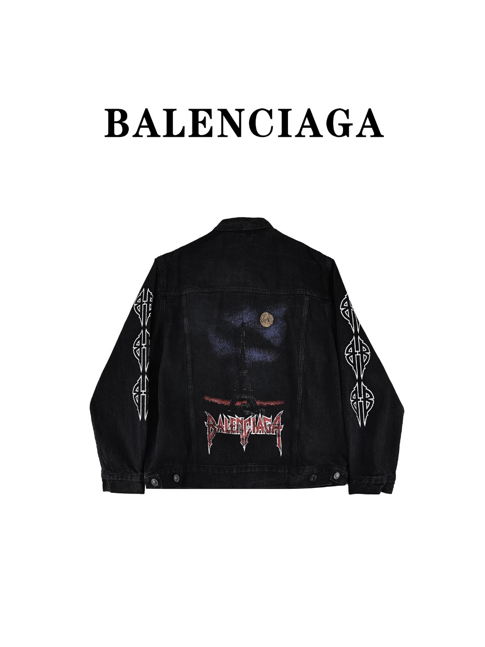 BALENCIAGA/巴黎世家BLCG 23SS 水洗梵文铁塔牛仔夹克外套