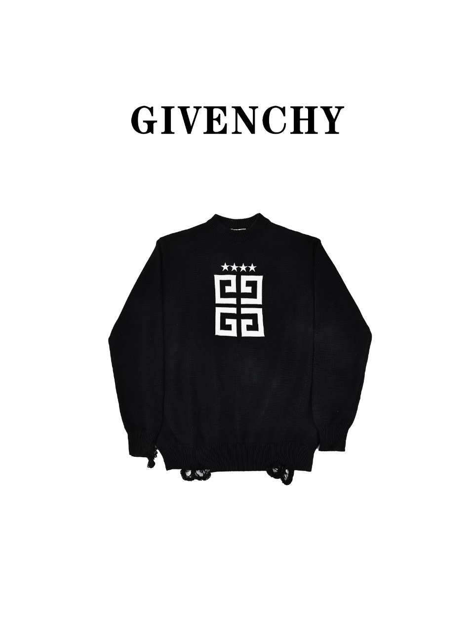 Givenchy/纪梵希24SS四星字母五角星破旧圆领毛衣