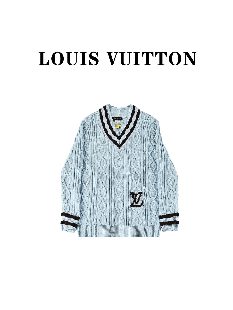 Louis vuitton路易威登24ss LV新款 V领 立体窗花拼色套头毛衣