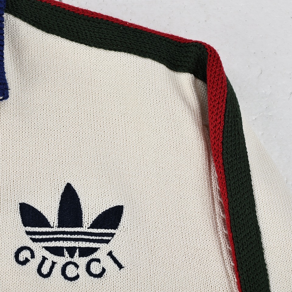 Gucci/古驰GUC & Adidas/阿迪达斯 24Fw 联名三叶草刺绣针织夹克外套