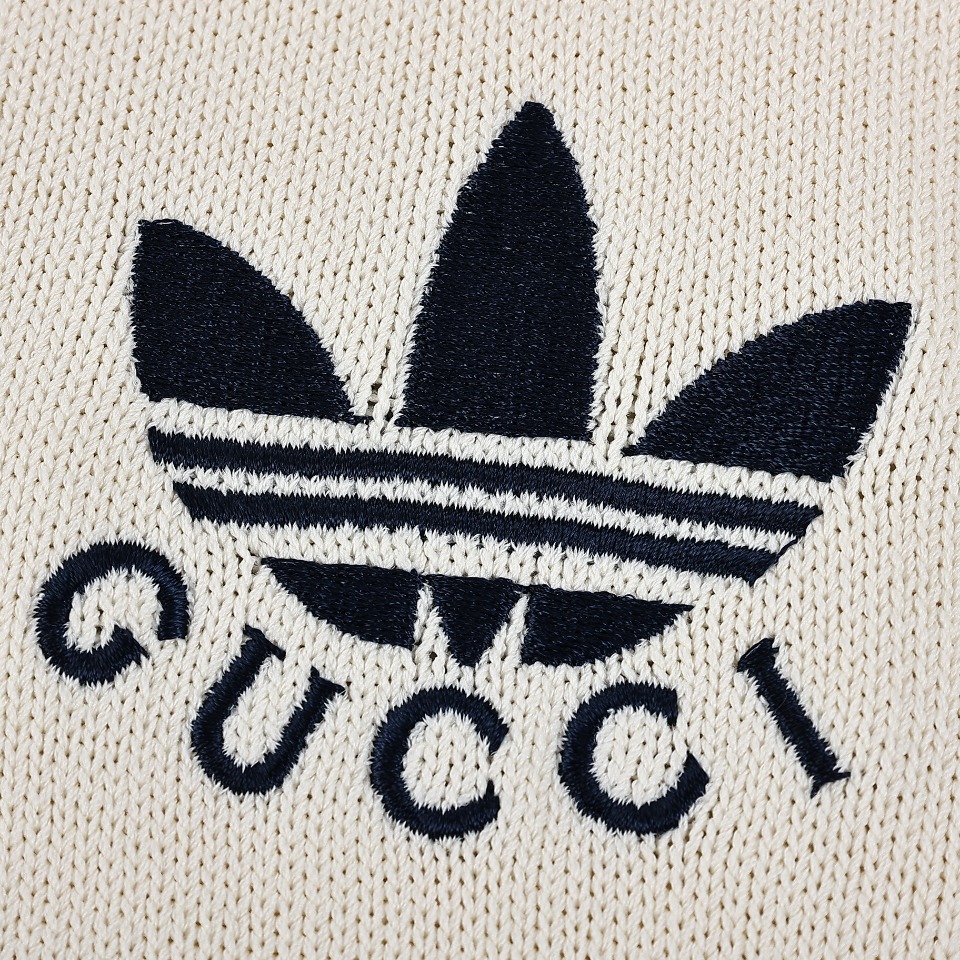 Gucci/古驰GUC & Adidas/阿迪达斯 24Fw 联名三叶草刺绣针织夹克外套