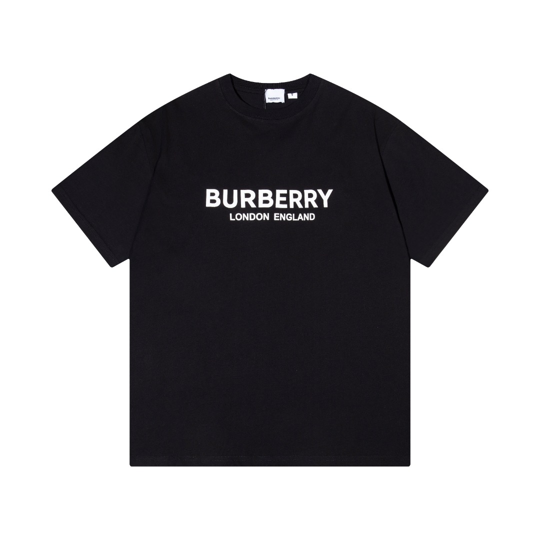 Burberry Clothing Shirts & Blouses T-Shirt Black White Printing Unisex Cotton Short Sleeve