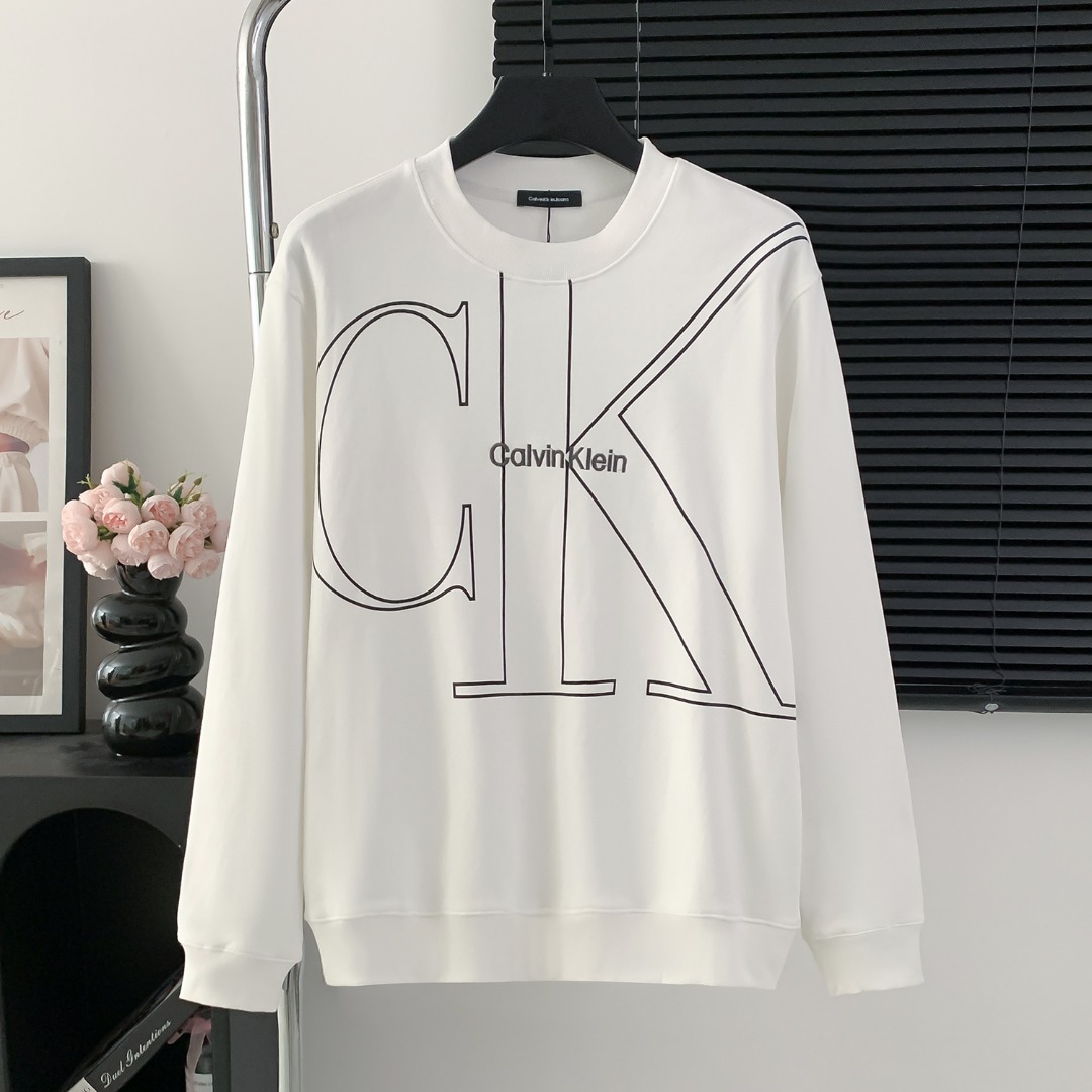 Suéter de cuello redondo CK con letras estampadas y bordadas. La tela utiliza algodón puro de rizo de 400g de…