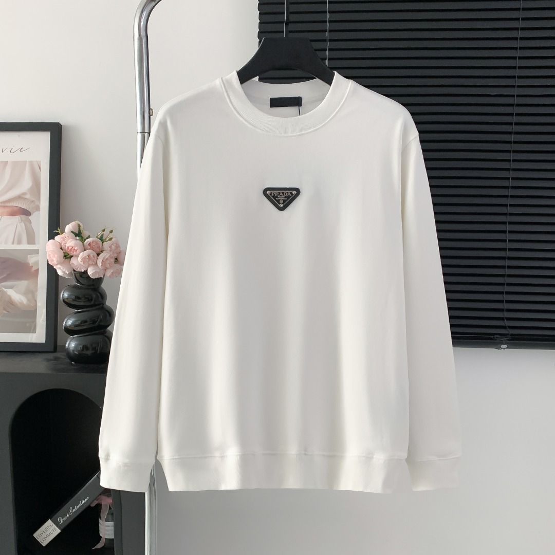 Prada Kleidung Sweatshirts Schwarz Weiß Nähen Baumwolle