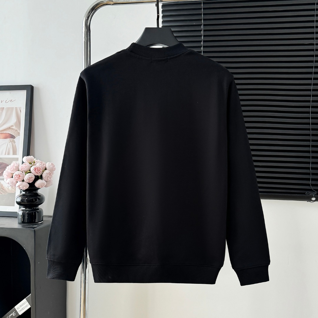 CDC W165: CK Letter Embroidery Round Collar Sweater in Black and White - 图片 2