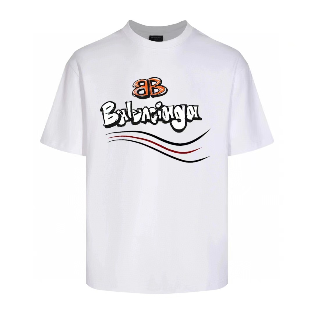 Balenciaga Printed Cotton T-Shirt Unisex Short Sleeve Crew Neck Top