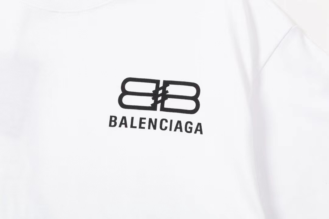 BALENCIAGA巴黎世家双B字母珍惜水源印花Logo标识印花精致升级短袖T恤原版面料官方同款短袖T恤