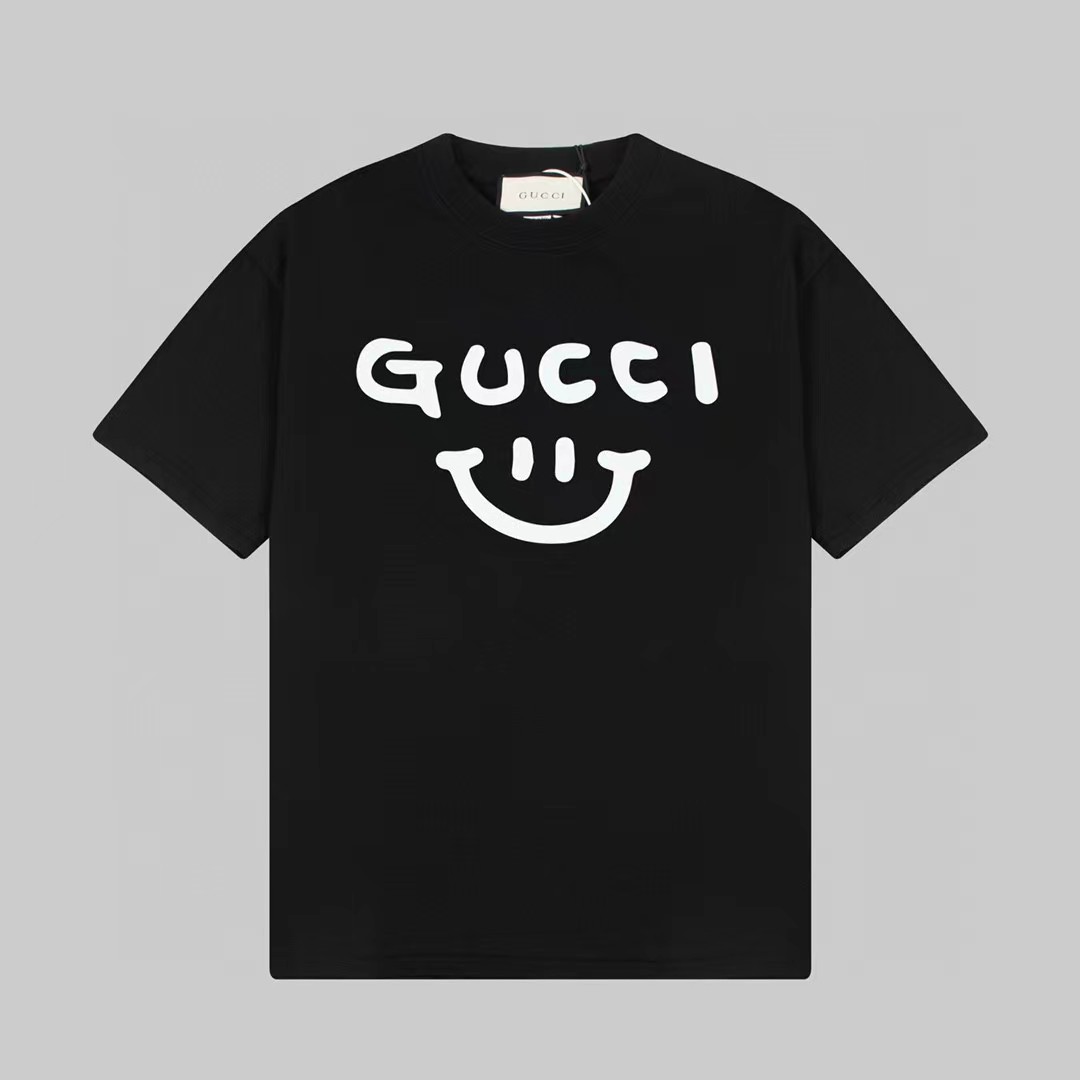 Gucci Clothing T-Shirt Apricot Color Black White Printing Unisex Spring/Summer Collection Fashion
