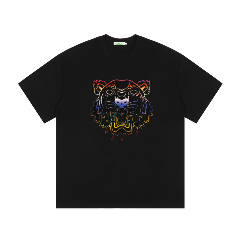 Camiseta de manga corta con cuello redondo y estampado de cabeza de tigre KENZO, nueva primavera 2020, estampado de LOG…