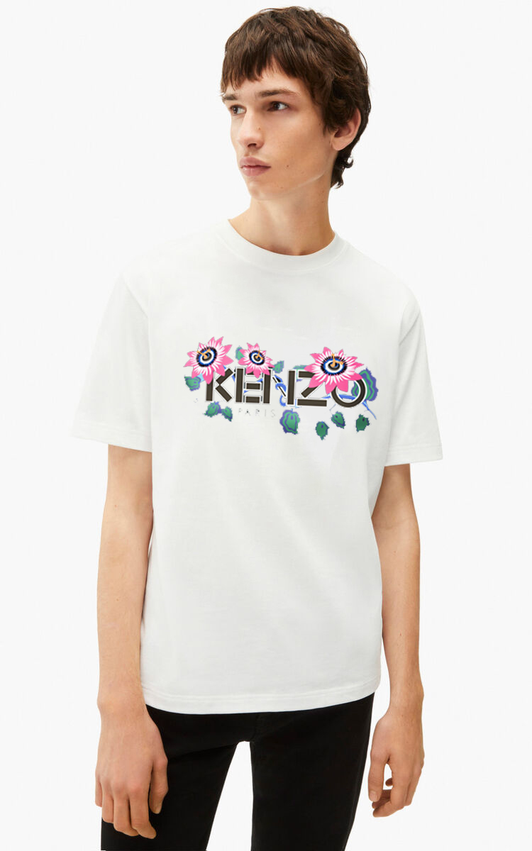 KENZO 花卉印花圆领短袖T恤衫 20年早春新款短T 胸前立体定制LOGO印花，100%冰瓷棉丝滑面料 宽松休闲百搭版型 颜色：黑色 白色 尺码：M L XL XXL 三标齐 款号：K40