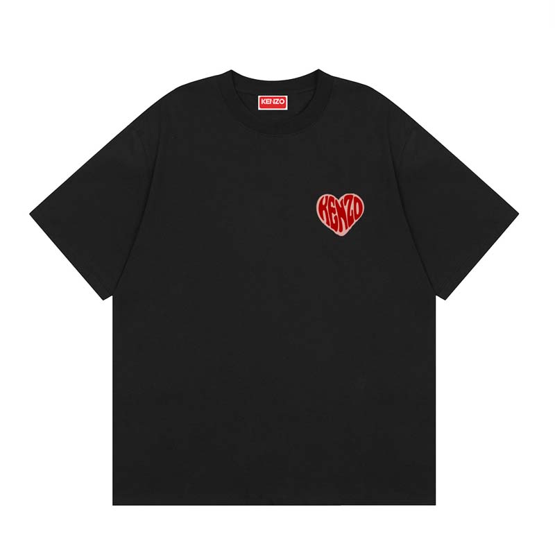 [Serie San Valentín] Camiseta casual de manga corta KENZO Otoño Temprano 23 para hombre, con patrón de corazón y letras…