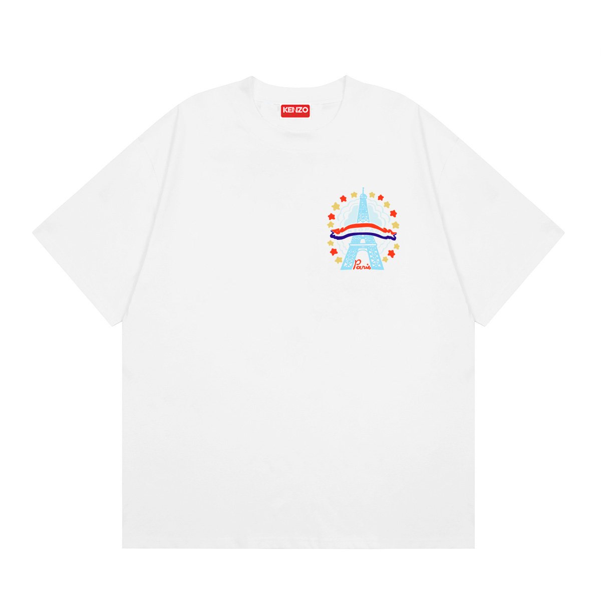 KENZO Camiseta con logo de la Torre de Tokio, edición limitada de Año Nuevo 24, colores: azul marino, blanco,…