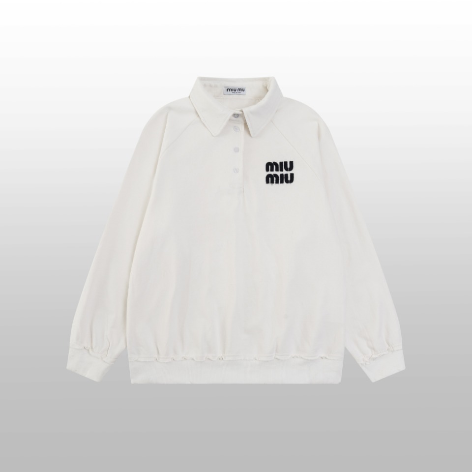 Miu Miu POLO Long Sleeves in White, Gender-Neutral Sizes S-XL with Custom Supplements - 图片 2