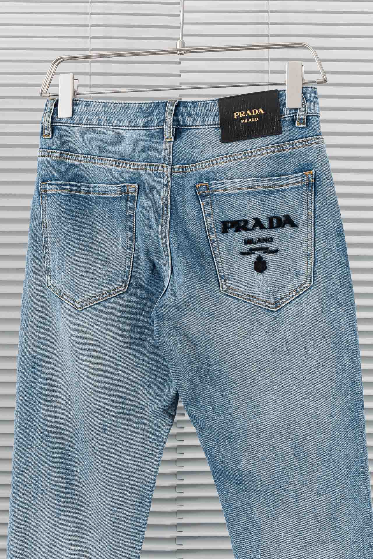 New#PRADA2024春夏新品土耳其进口牛仔四面弹面料蓝色水洗直筒牛仔裤这是现代牛仔面料为了适应新一