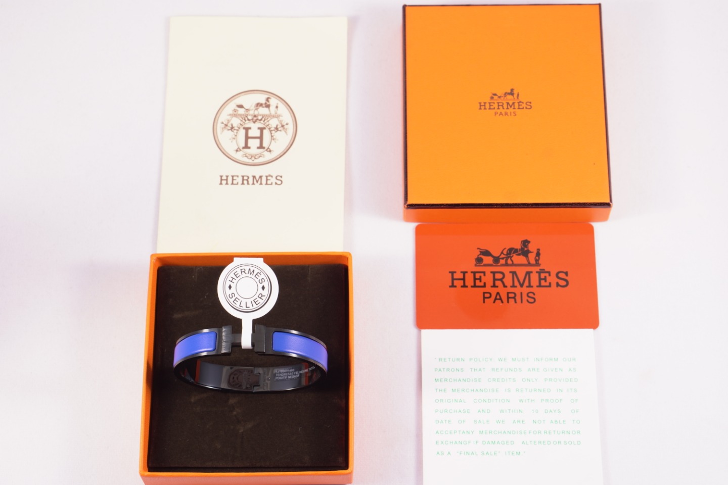 Hermès 爱马仕H家磨砂蓝色哑光黑武士H手镯