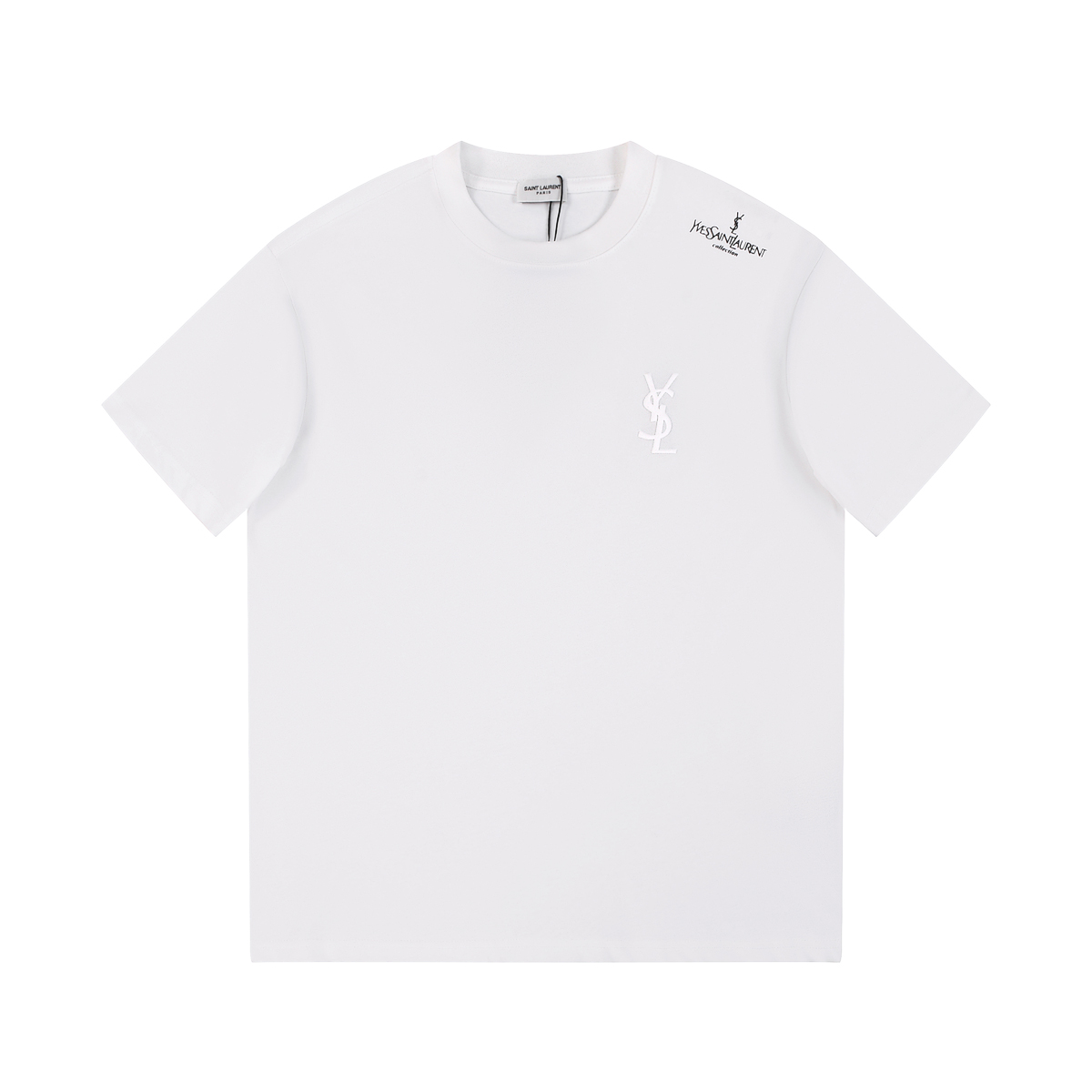 slp Saint LaurentYSL small letter print minimalist short sleeve This model use