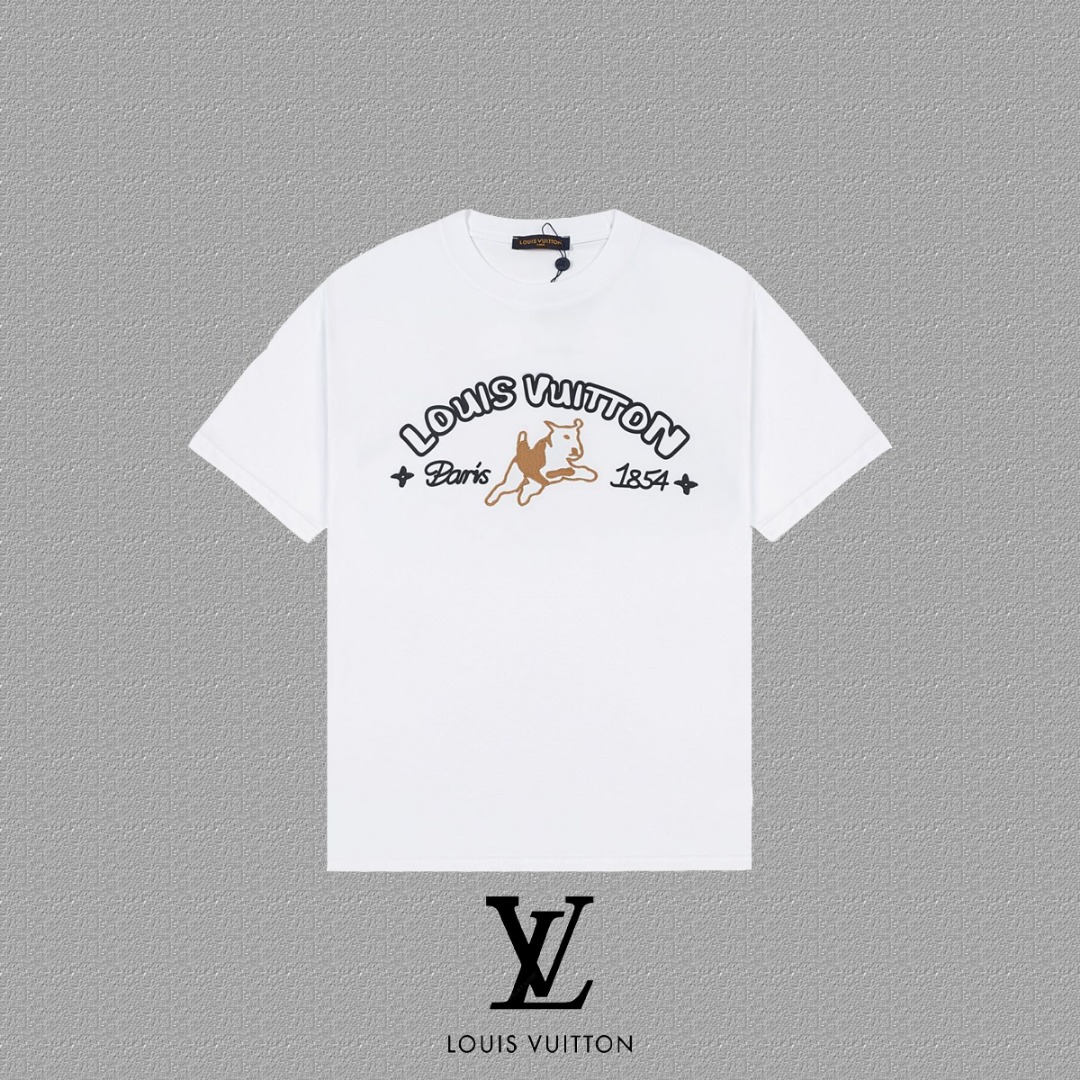 P75 [LV Louis Vuitton] Camiseta de manga corta 2026FW, con bordado de bulldog francés marrón, tela de alta gama de 300 …