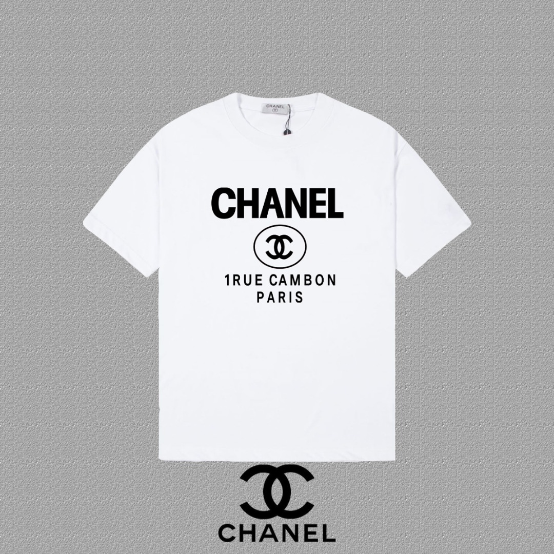 Chanel Kleidung T-Shirt Falsche günstige beste online
 Schwarz Weiß Drucken Unisex Kurzarm