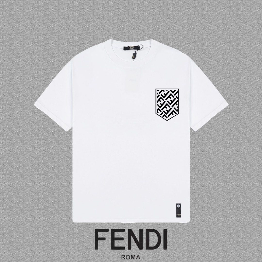 P80✨🔥 [FENDI 芬迪] Camiseta de manga corta 2026FW, logo de flock, tela de alta gama de doble hilo 26s de 300g, tela pesa…