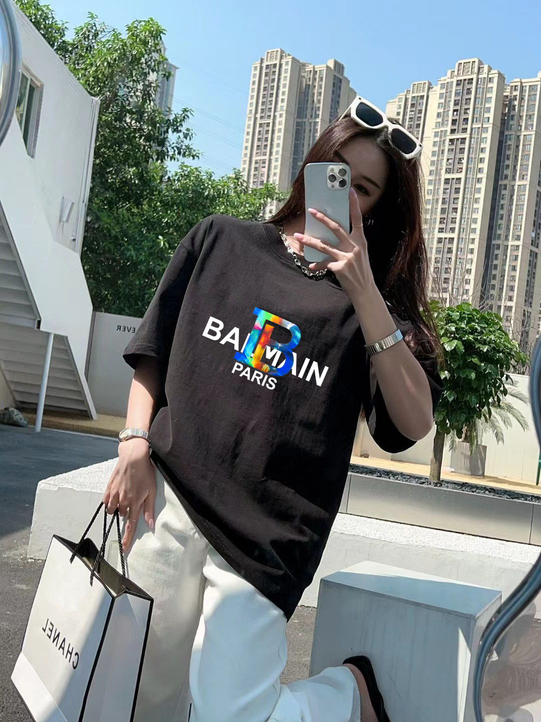 High-End Balmain Short Sleeve T-Shirts with Silica Plaster and Logo Printing - 图片 9