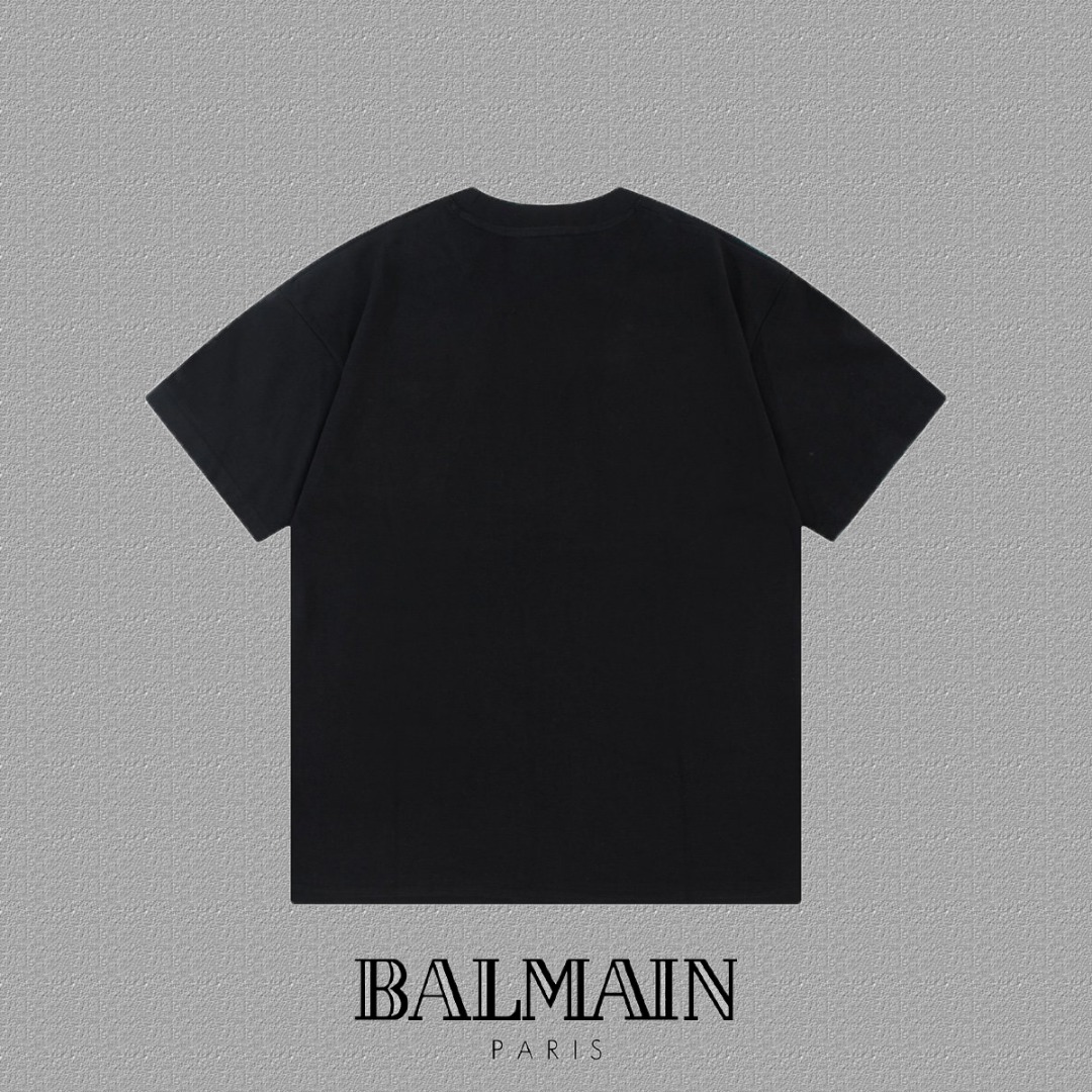 High-End Balmain Short Sleeve T-Shirts with Silica Plaster and Logo Printing - 图片 2