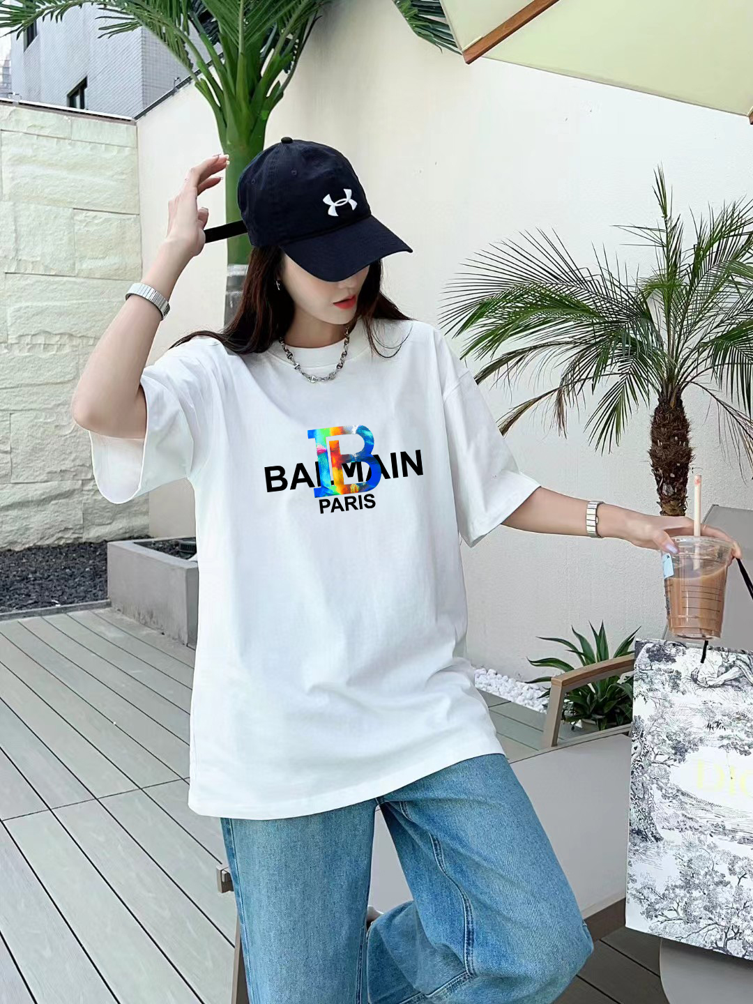 High-End Balmain FW Short Sleeve T-Shirts with Silica Plaster and Logo Printing - 图片 9