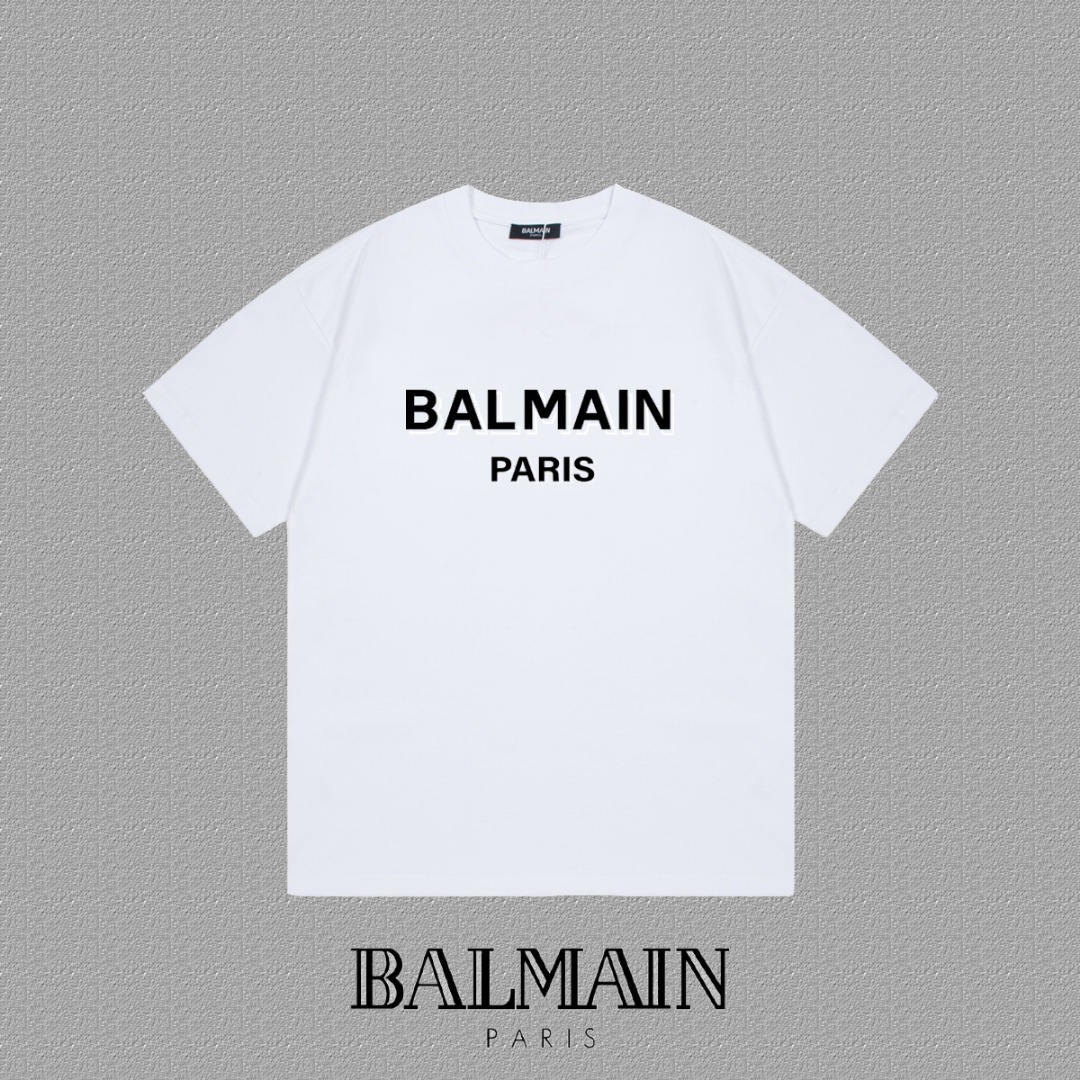 High-End BALMAIN Balman FW Short Sleeve T-Shirts with Thickboard Letter Logo - 图片 1