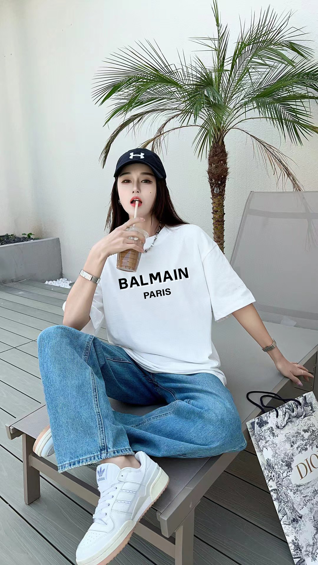High-End BALMAIN Balman FW Short Sleeve T-Shirts with Thickboard Letter Logo - 图片 8