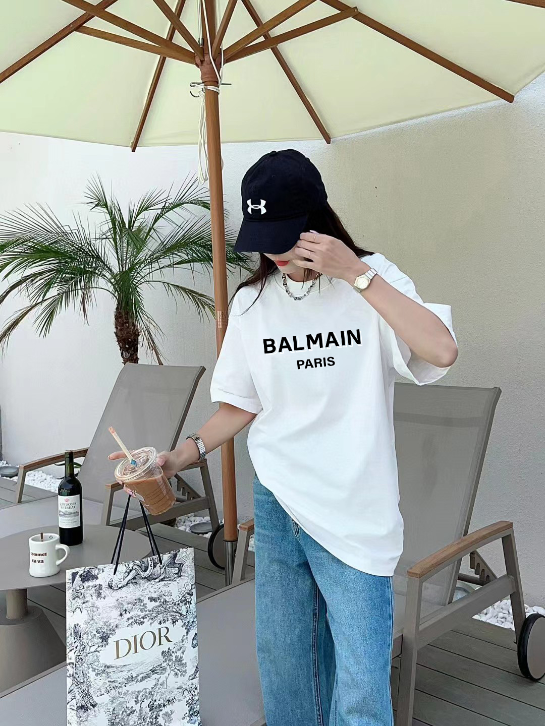 High-End BALMAIN Balman FW Short Sleeve T-Shirts with Thickboard Letter Logo - 图片 9