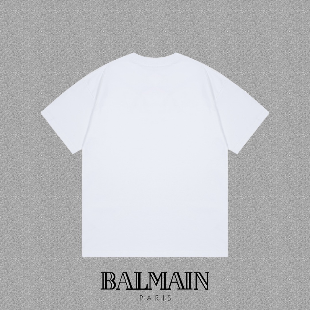 High-End BALMAIN Balman FW Short Sleeve T-Shirts with Thickboard Letter Logo - 图片 2